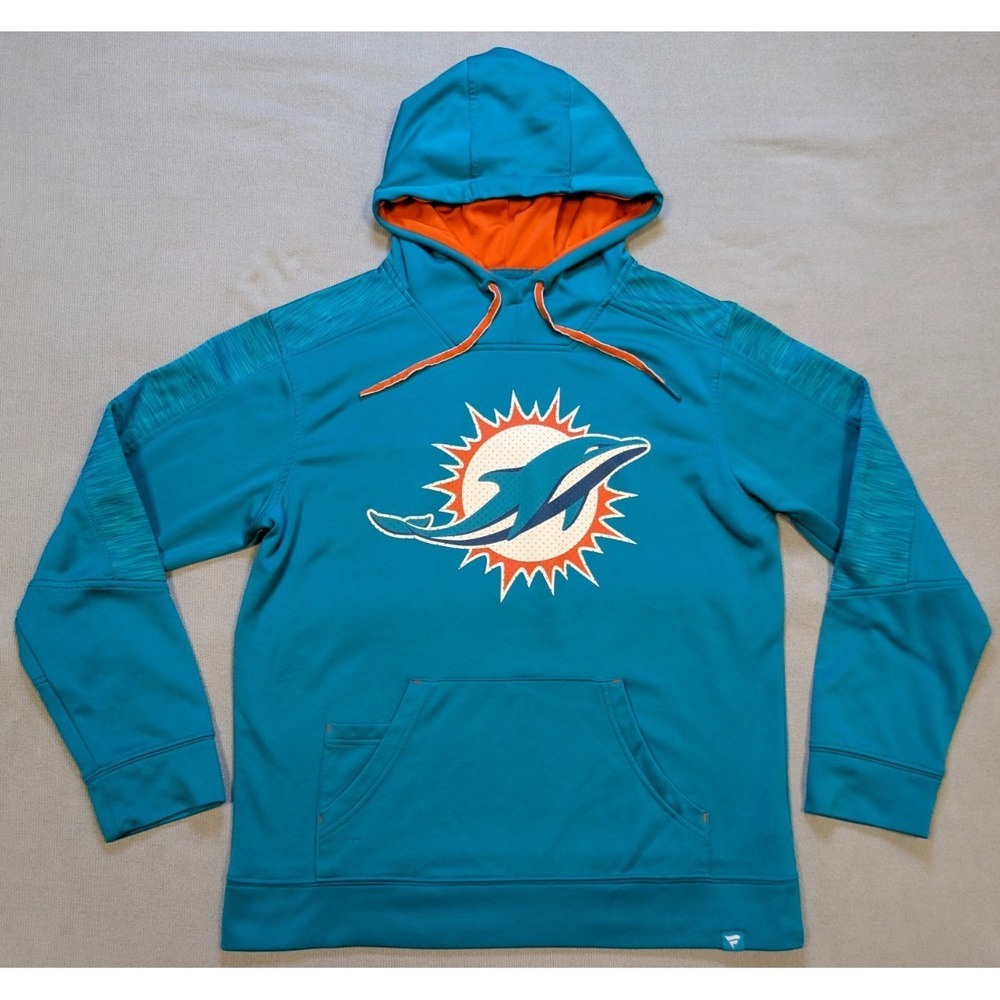 Miami Dolphins Hoodie Mens Medium Aqua Fanatics Sweatshirt Pullover Fleece NFL